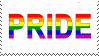 The word pride in rainbow colors