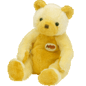 A gif of a yellow Cracker-Barrel-branded beanie baby bear.
