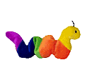 A gif of a rainbow colored beanie baby worm.